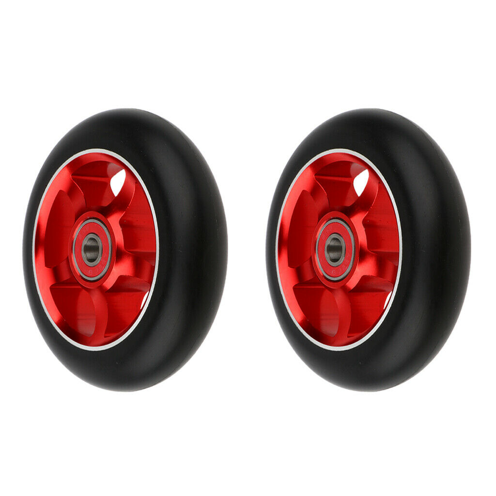 2X 1 Pair Replacement 100mm Stunt Scooter Wheels with Bearing & Bushings red
