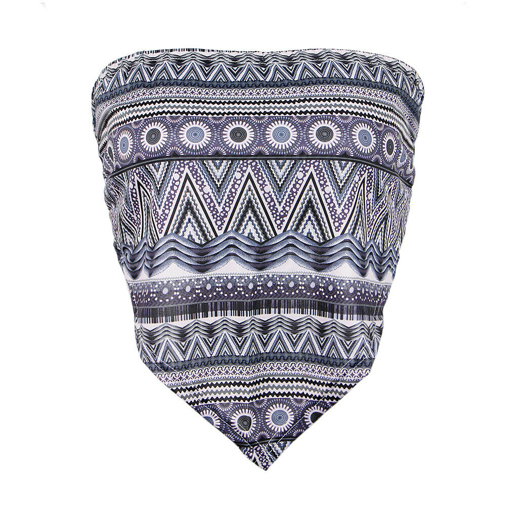 Boho Lady Strapless Ethnic Print Tube Top Backless Wrap Tank Vest Black gray
