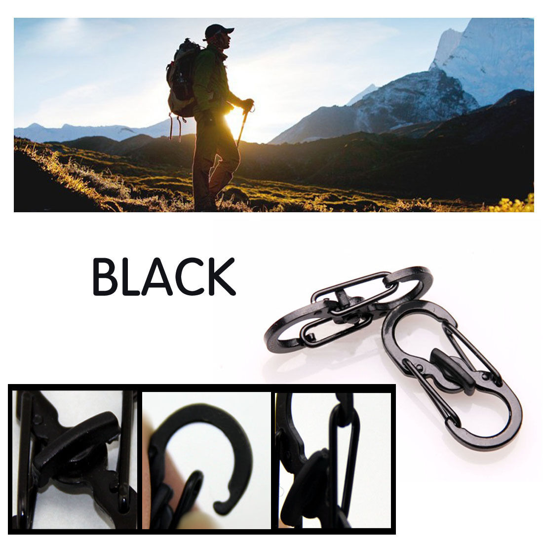 Lot Of 5PCS Outdoor Micro Lock Keychain Locking Clips Carabiner Camping Hiking
