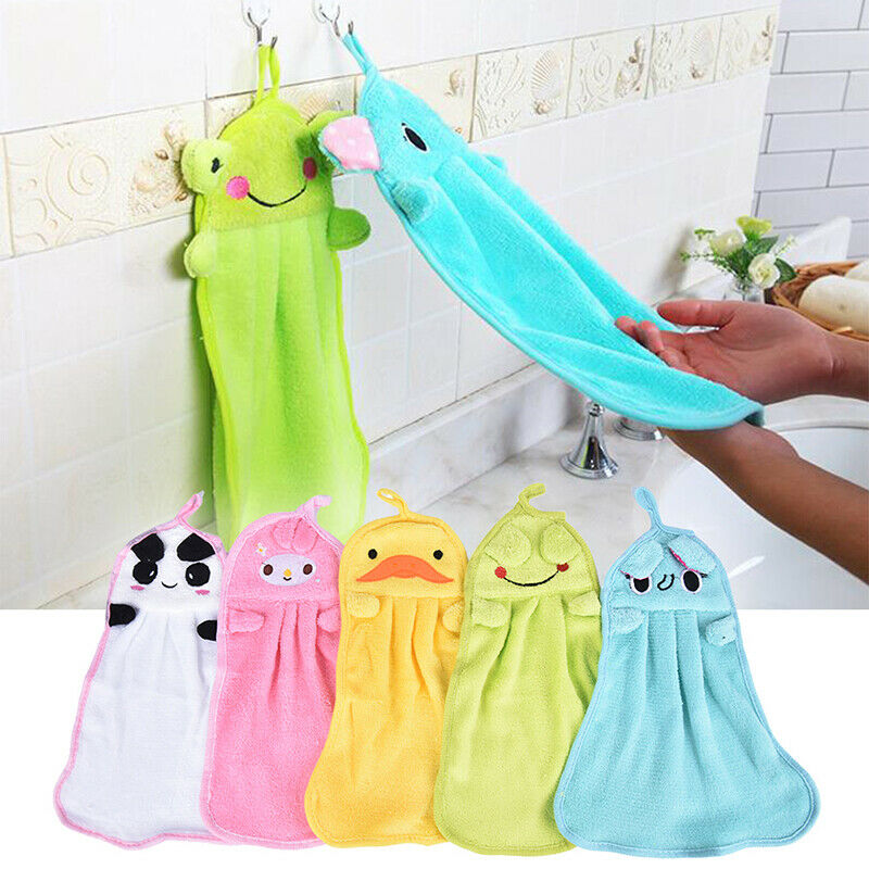 1PC Children Nursery Hand Towel Soft Plush Cartoon Animal Hanging Bathing Tow BU