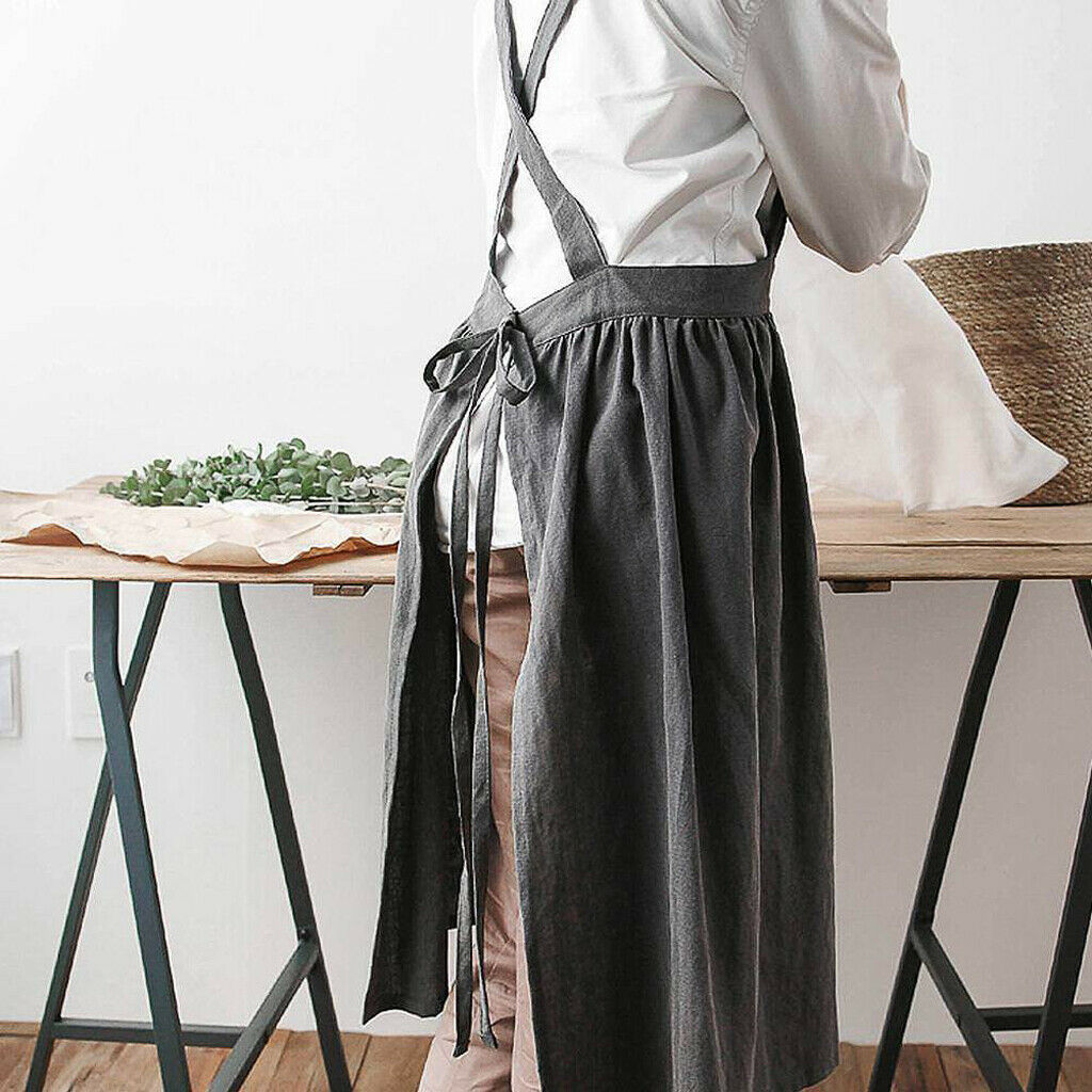 2 Pack Cotton Linen Kitchen Bib Apron Womens Professional Bib Apron Pinafore