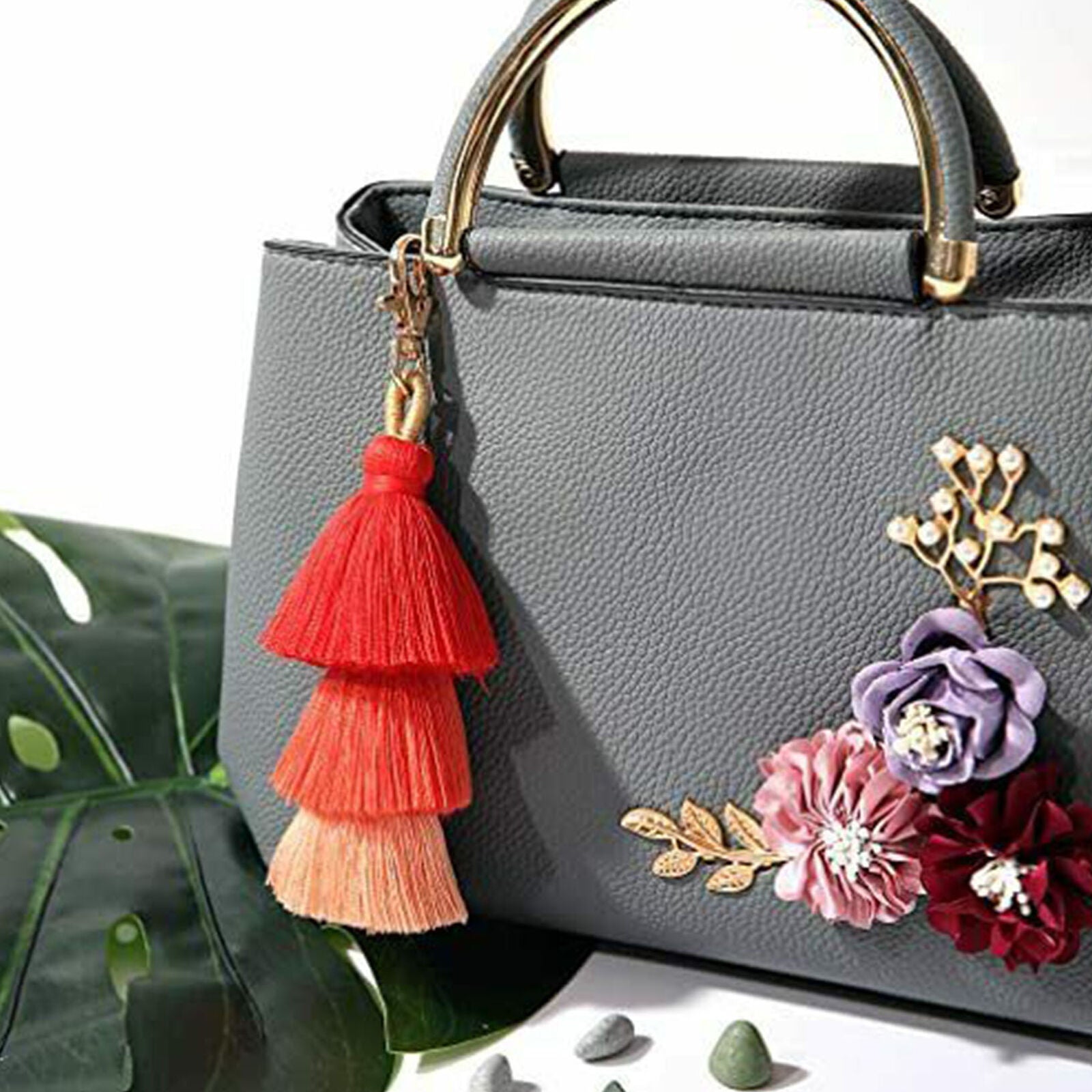 3PCS Colorful Tassel Bag Charm Key Chain Handmade Cute Keychains for Women