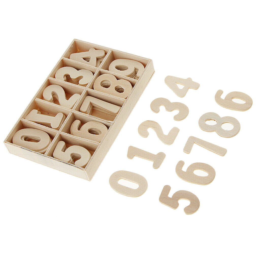 60pcs Wooden Numbers - Craft Numbers with Storage Tray Kids Learning Tools