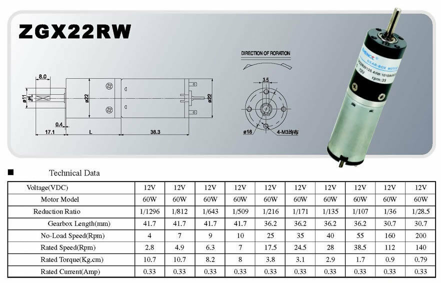 DC 12V 22mm 55RPM Output Speed Electric Geared Motor planetary geared motor