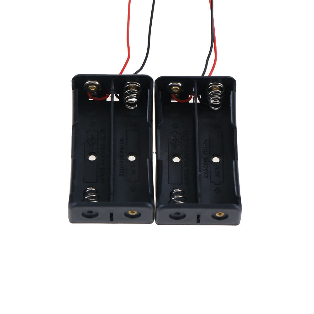 2pc 2x18650 Black Plastic Battery Storage Case Box Holder with 6" Wire Le.l8