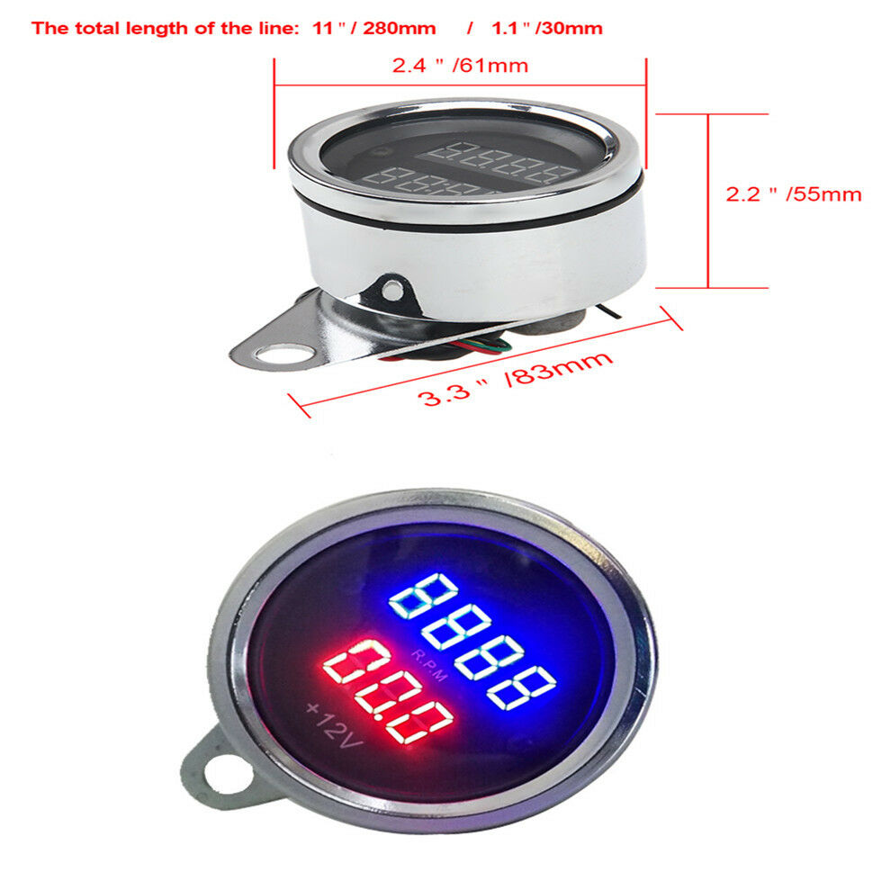 High Qualiy Universal 12V LED Digital Tachometer Voltmeter Gauge for Motorcycle