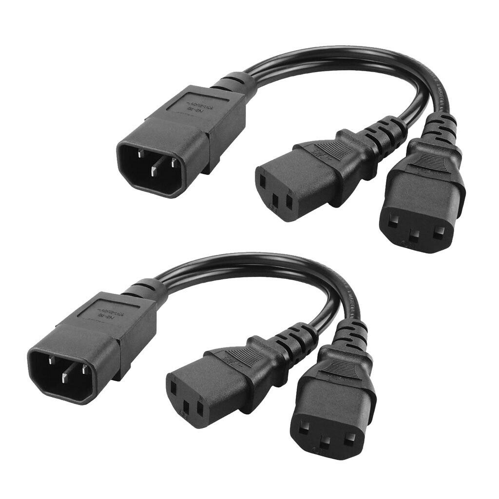 Black New 1-to-2 Y-Cable IEC320-C14 to 2C13 Cord Adapter PDU/UPS 350mm