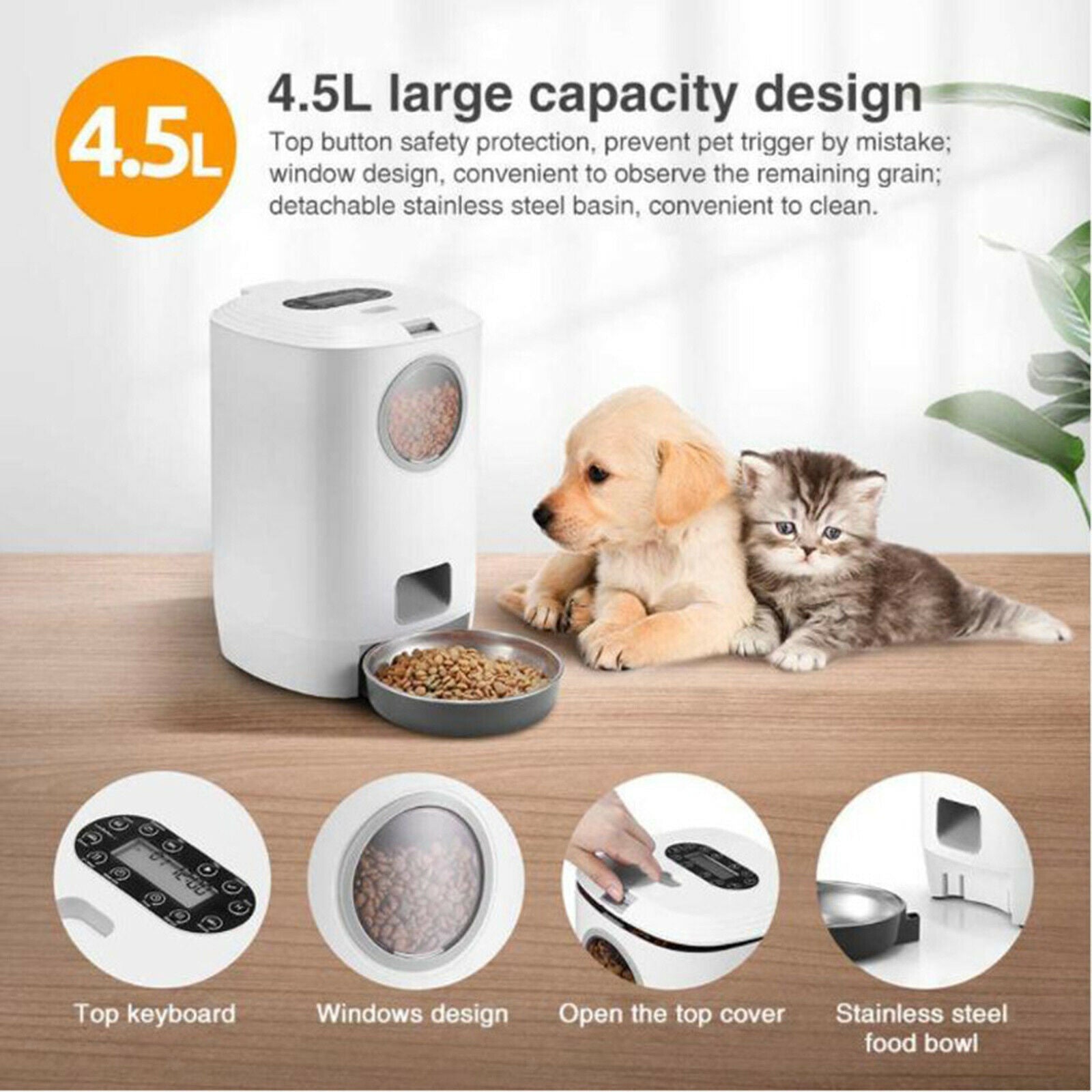 Automatic Pet Feeder for Dry Foods Timed Food Dispenser 1-4 Meals per Day