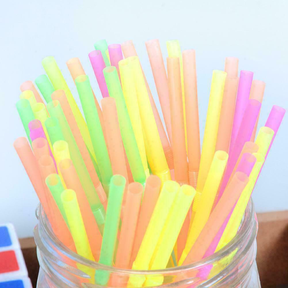 100Pcs Disposable Straws Flexible Plastic Drinking Straws NICE Fluorescent