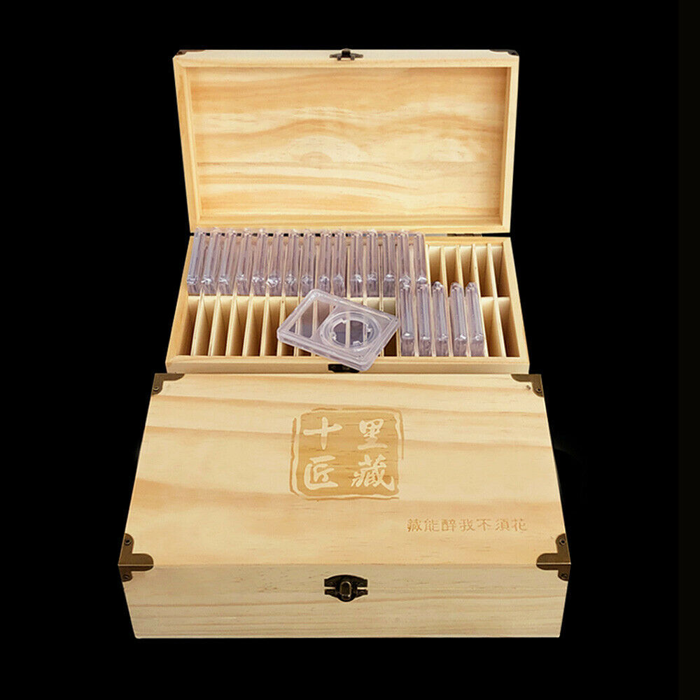 Wood Storage Empty Box Container for Rating Coin Capsules Holder Collectibles