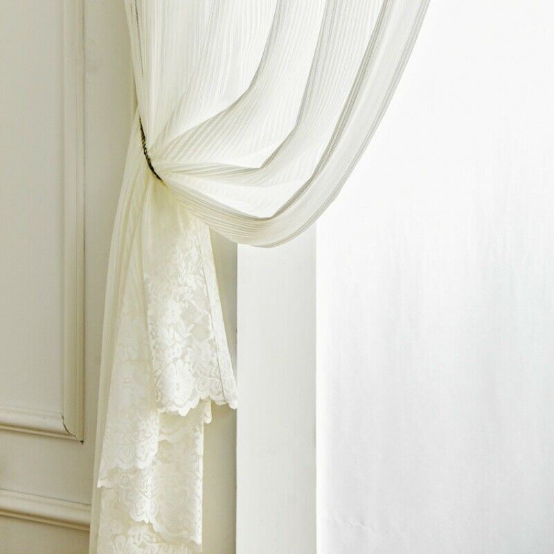 Flower Lace Tulle Curtain Fabric Sheer Net Voile Window Panel Drape Divider DIY