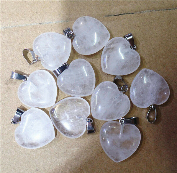 100Pcs 20x20x7mm Wholesale Natural White Crystal Love Heart Pendant Bead HH8309
