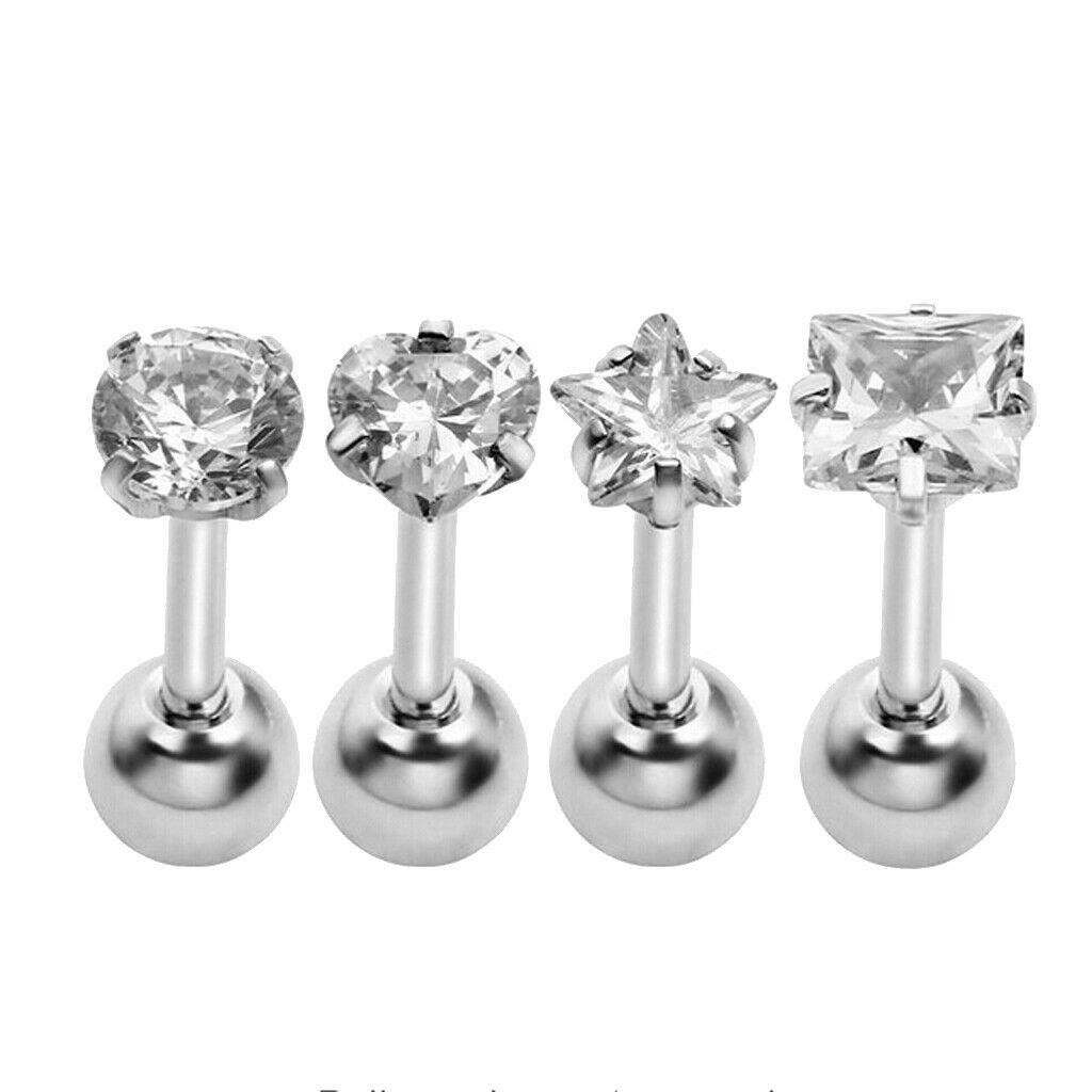 4 Pieces Zircon Tragus Lip Studs Stud Bar