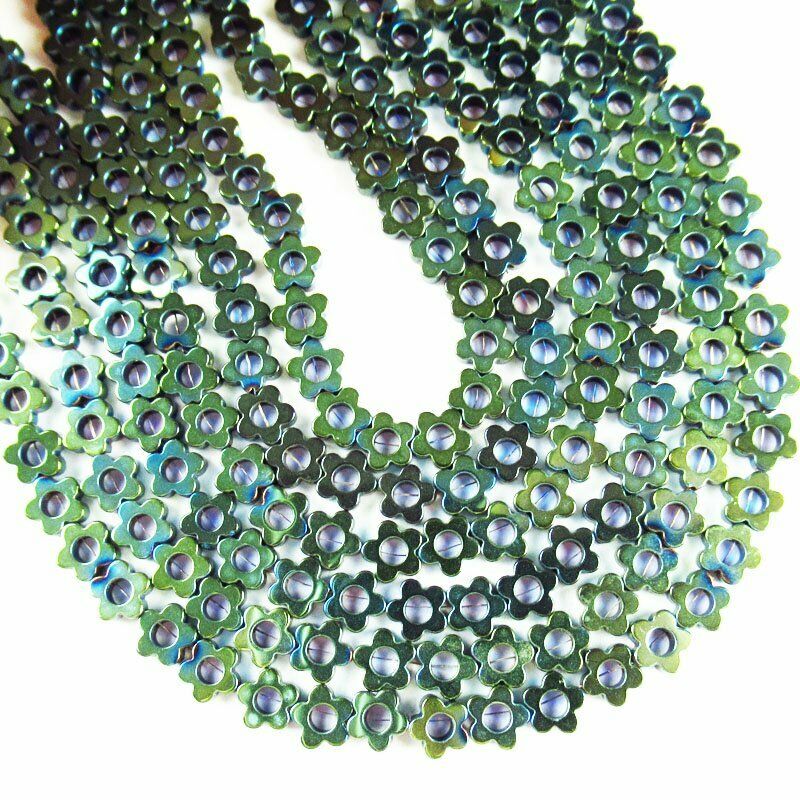 5x5x2mm Carved Army Green Hematite Flower Loose Bead 15.5 inch 12g A-455TS