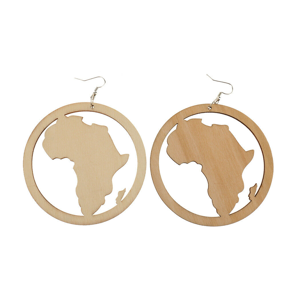 2 Pairs DIY Unfinished Wooden Earrings Africian Map Hollow Loop Earrings