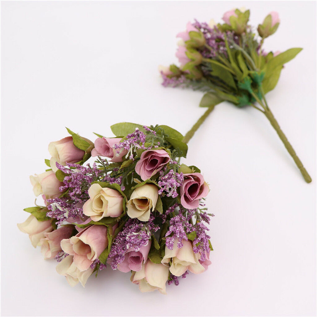 20 Heads Roses Artificial Flower Bunch Bouquet Home Wedding Decor Purple