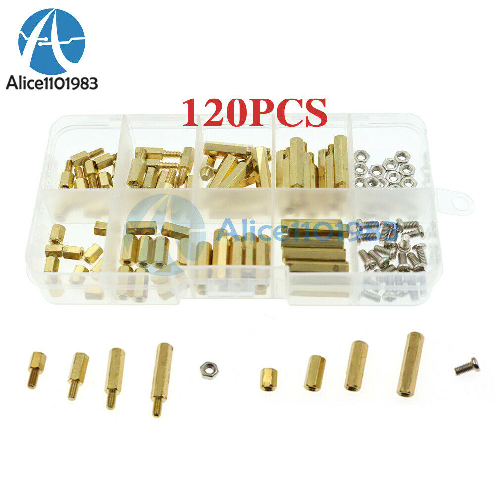 120PCS M3 Hex Male Female Brass Standoff Stud Board Hexagon Threaded Pillar PCB