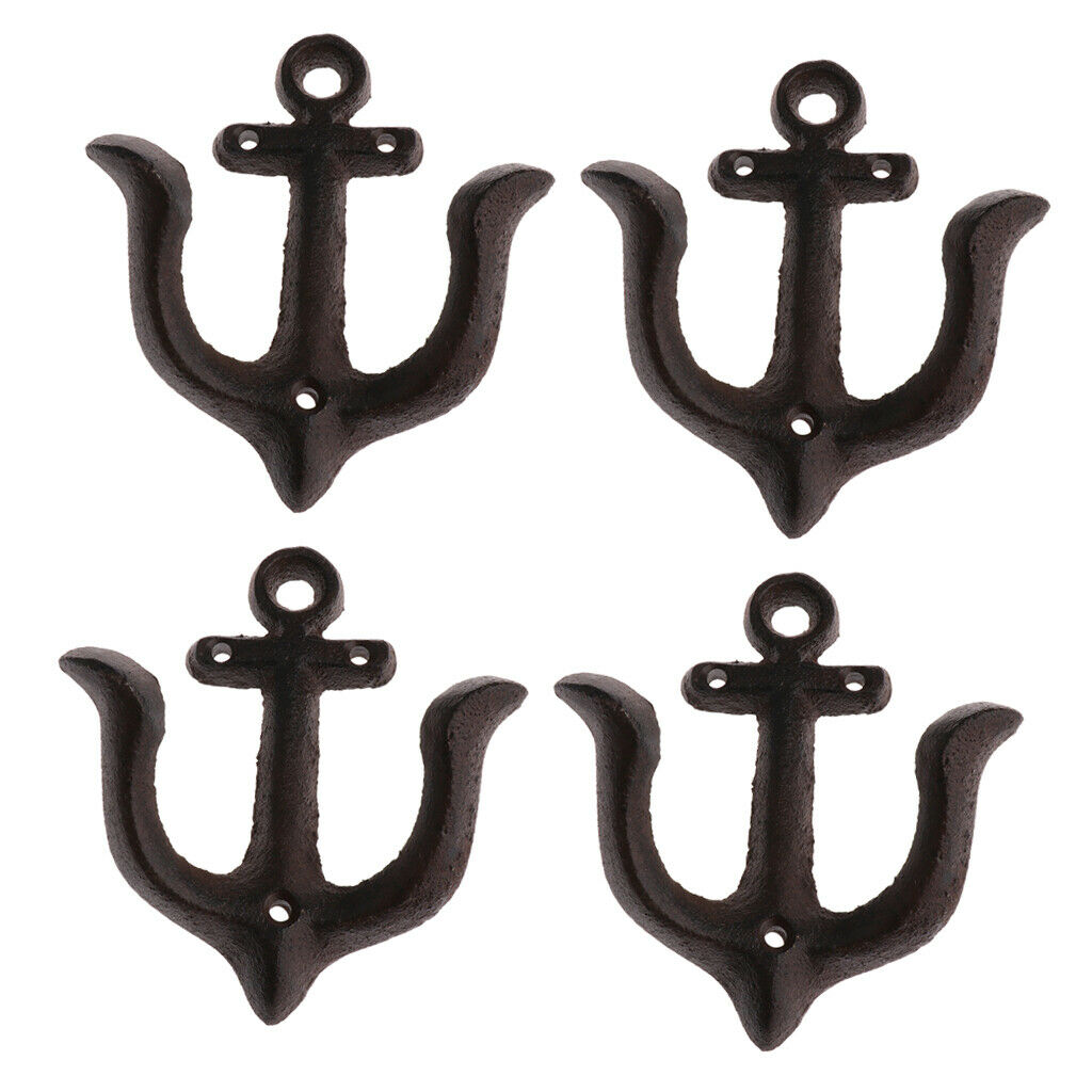4 Pcs Rustic Double Wall Hook Bedroom Coat Hook Rack Hanger Decoration Black
