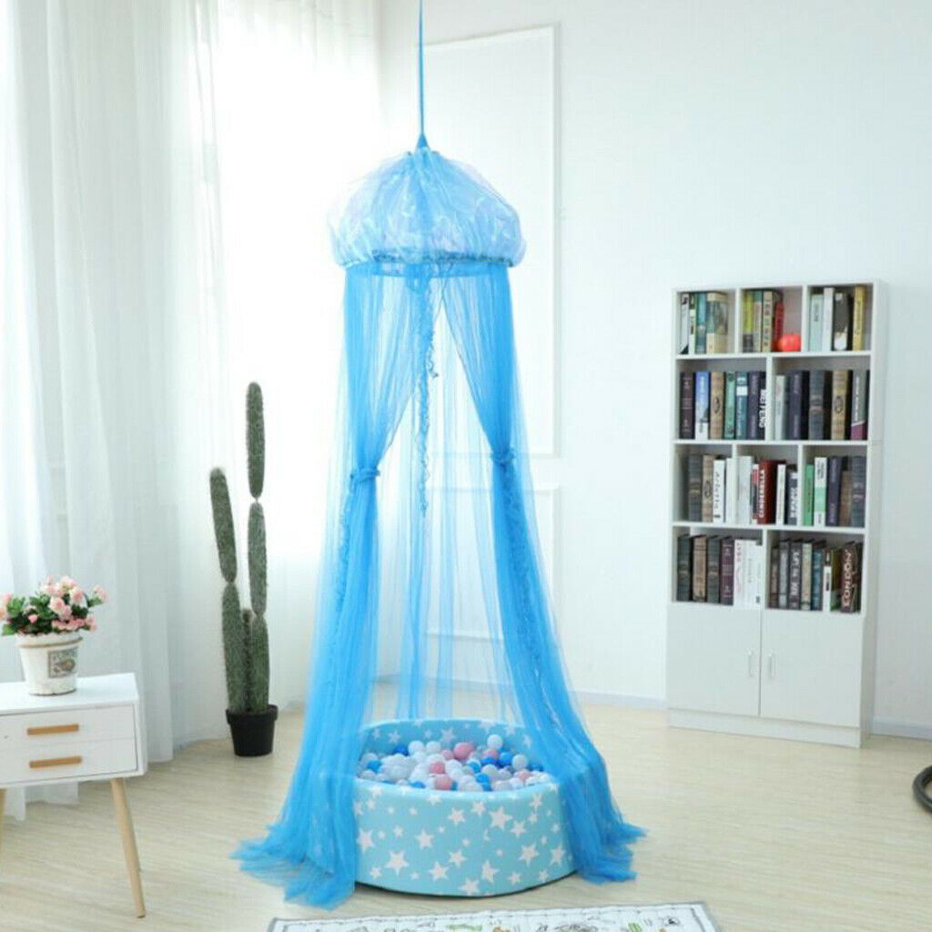 Kids Blue Crib Bed Canopy Bedcover  Net Round Dome Tent Nursery Room