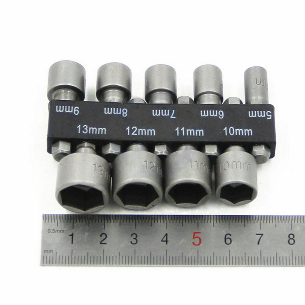 9Pcs Power Nut Driver Drill Bit 1/4" Hex Shank Metric Socket Wrench Screw 5-13mm