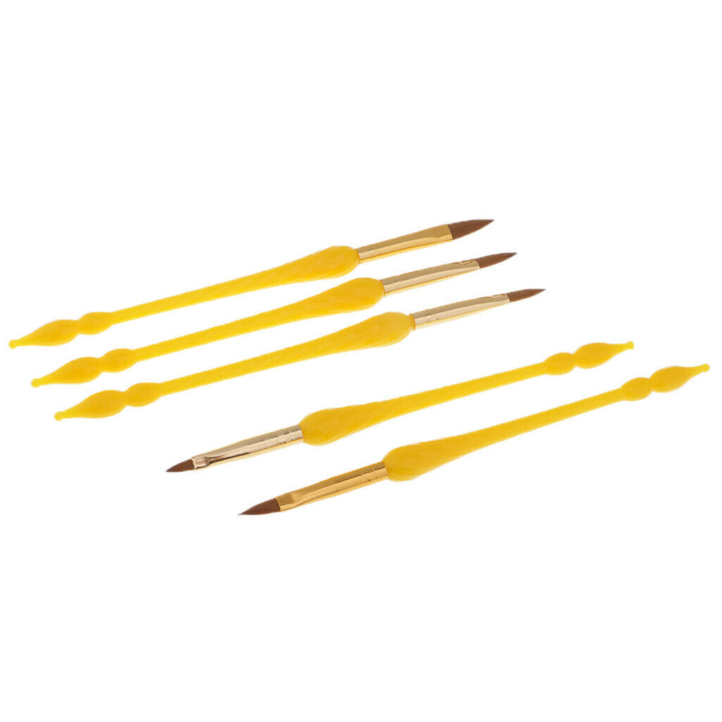 5pcs Professional Nail Art Brush UV Gel Polish Drawing Liner Painting Pen Yellow