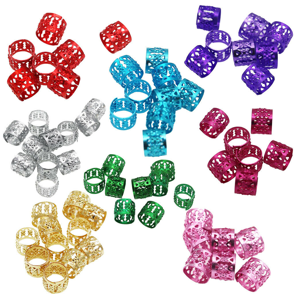 80x Adjustable Hair Cuffs Beads Clips Filigree Tube Dreadlocks DIY Hair Accs