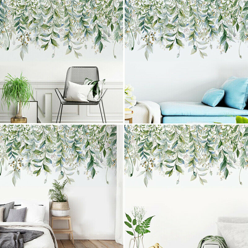 Green Leaves Wall Stickers For Bedroom Living Room DIY Wall Decals Door Mu~A Kt
