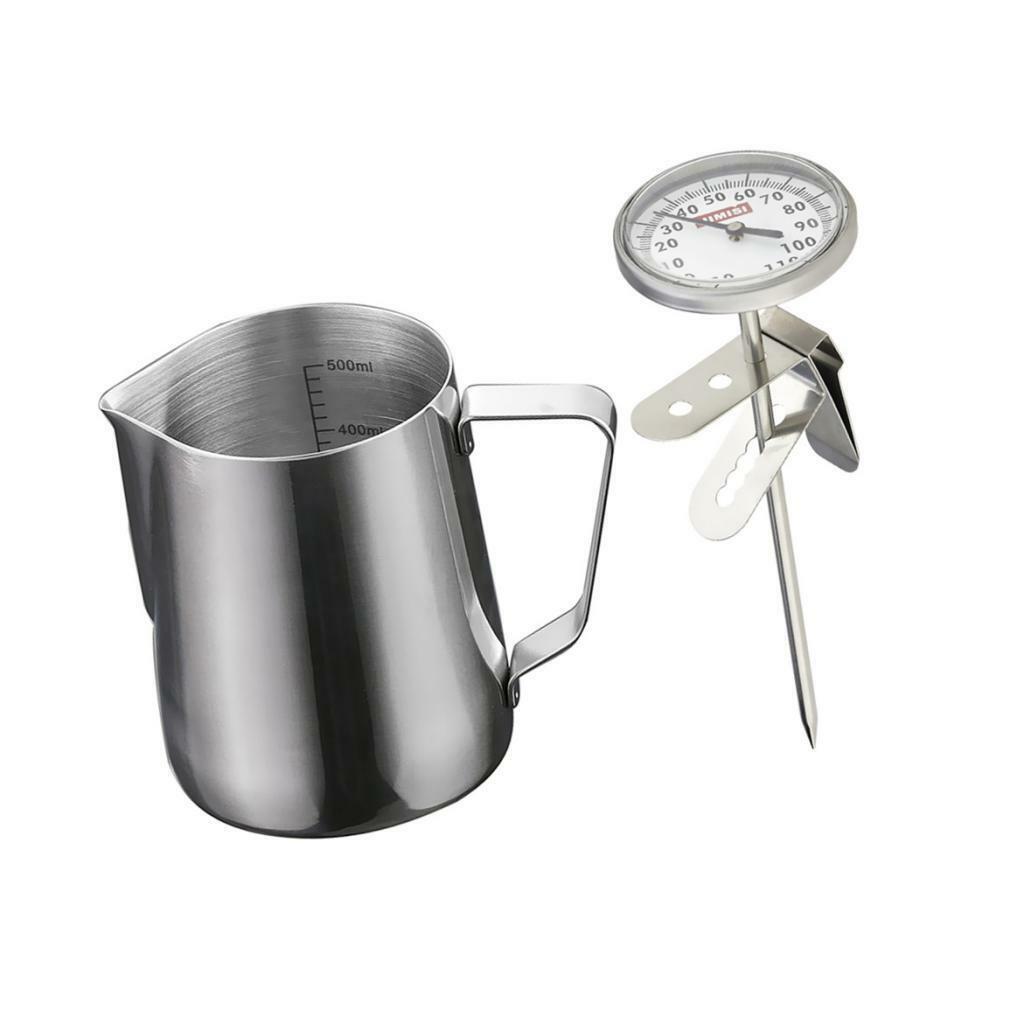 600ML Steel Coffee Milk Frothing Jug Garland Cup with Scale Thermometer