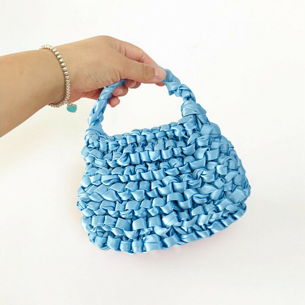 Ribbon Hand-woven Women Handbag Ladies Crochet Handmade Totes Clutch Bags @
