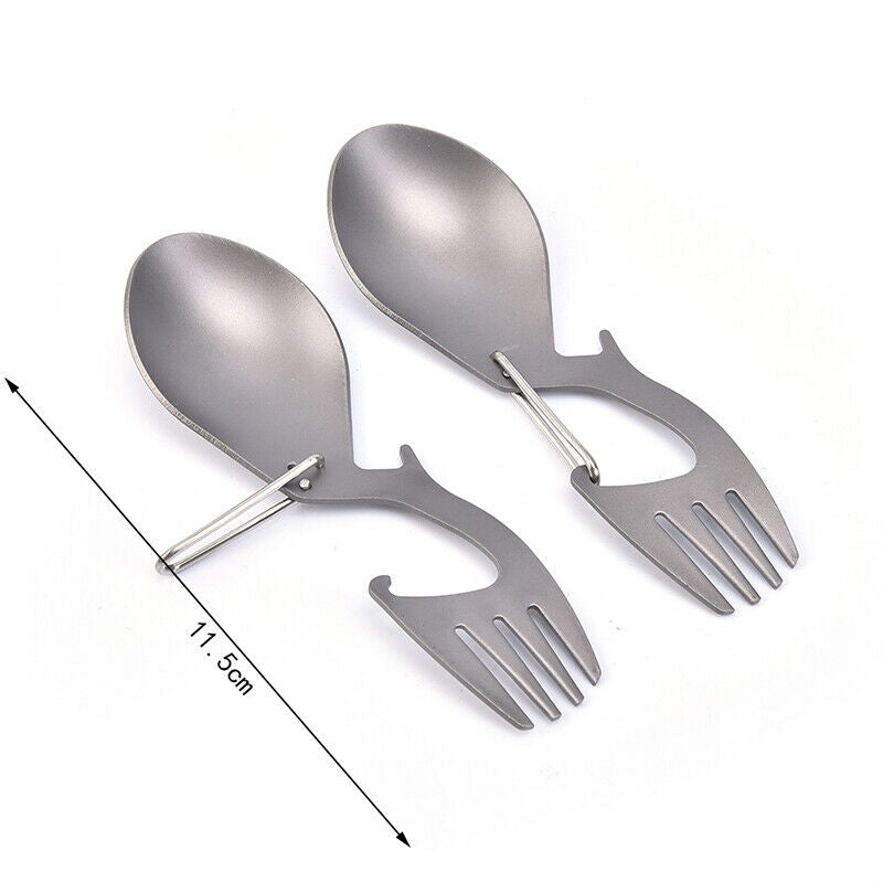 1pc Titanium Camping Tableware Fork Spoon Bottle Opener Outdoor Hang Buck.l8