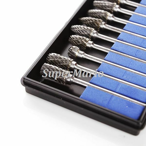 10x Tungsten Carbide Cutter Rotary Burr Set 1/8 Shank Drill Bits Die Grinder Bit