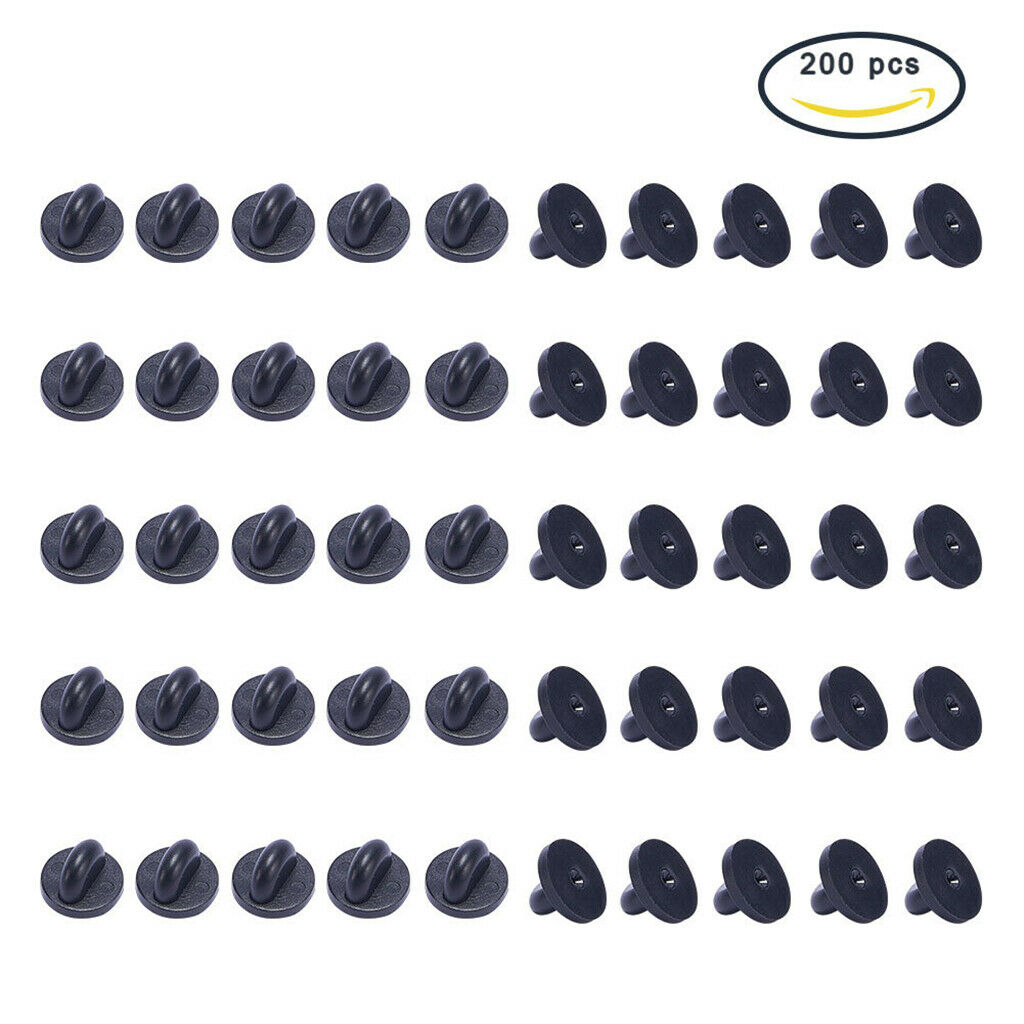 200   Black   PVC   Rubber   Pin   Backs   Replacement   Pin   Clutch   Backs