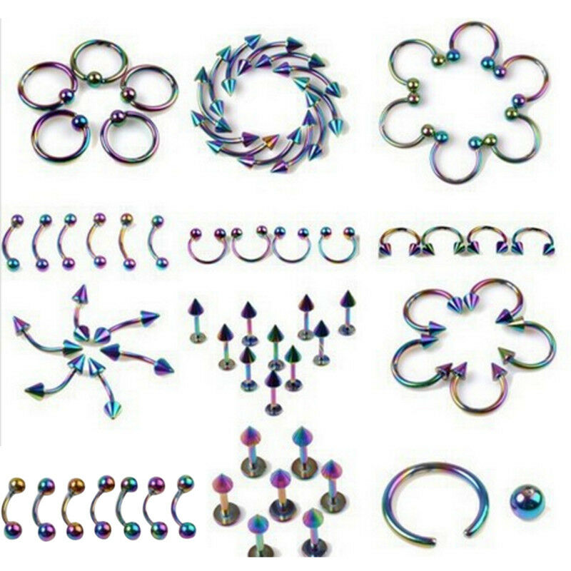 9PCS/Set Horseshoe Ring Body Piercing Eyebrow Jewelry Belly Tongue Bar Ri.l8