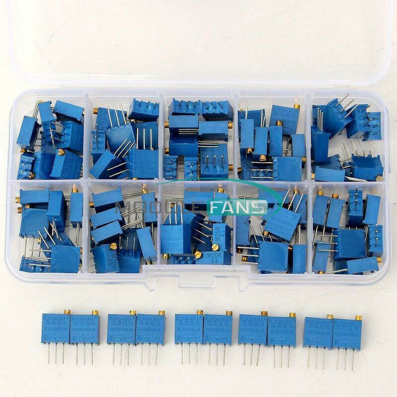 50PCS 10value 3296 Trimmer Trim Pot Potentiometer Resistor Box Kit Assortment