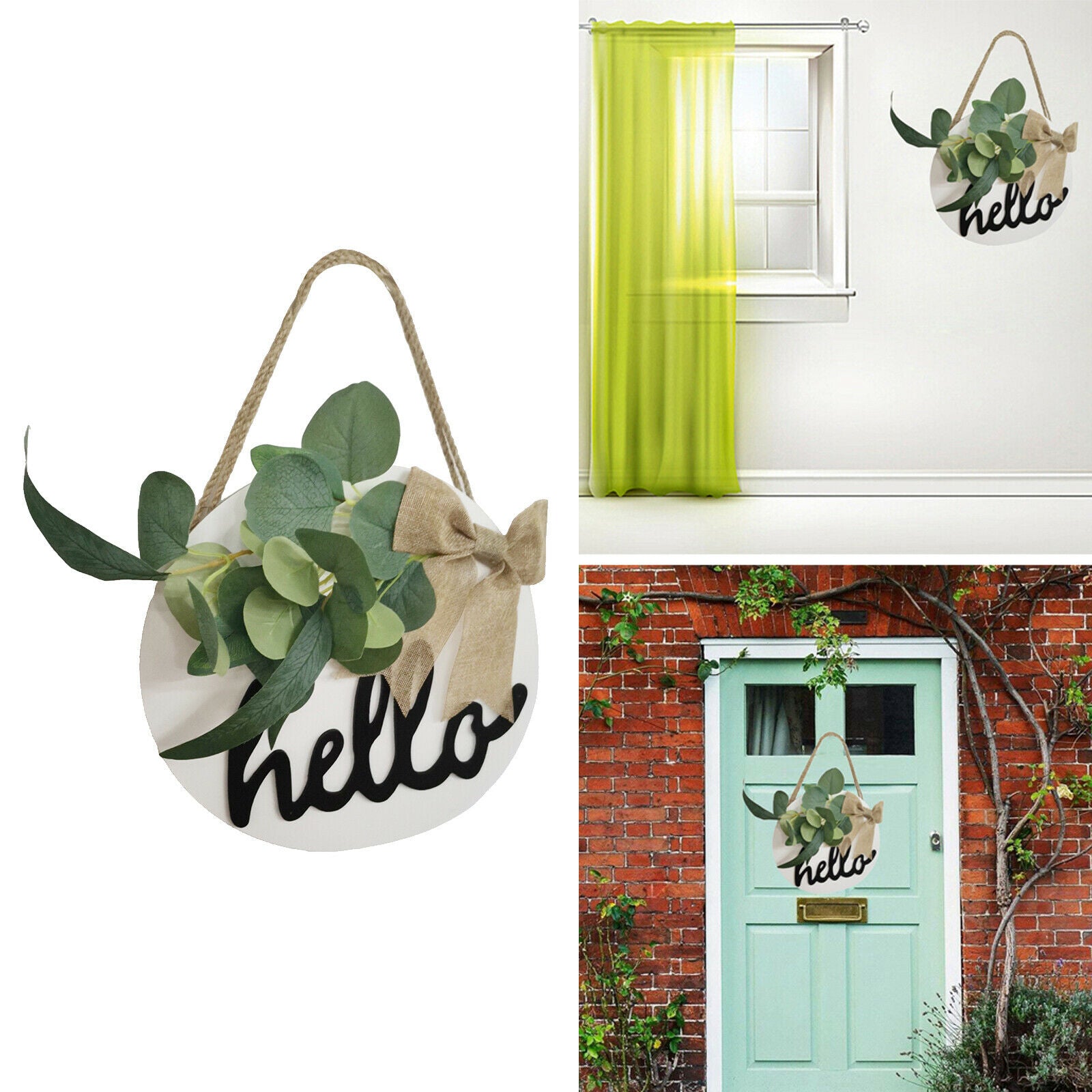 Wood Hello Sign Front Door Decor Farmhouse Hanging Sign Door Wreaths White