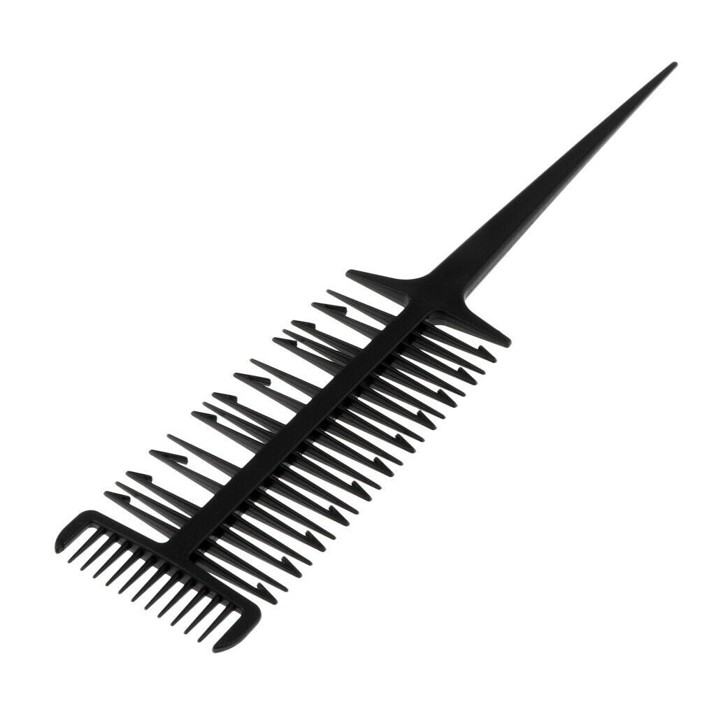2pcs 3 Way Barber Hair Dyeing Coloring Stylist Highlighting Comb Black
