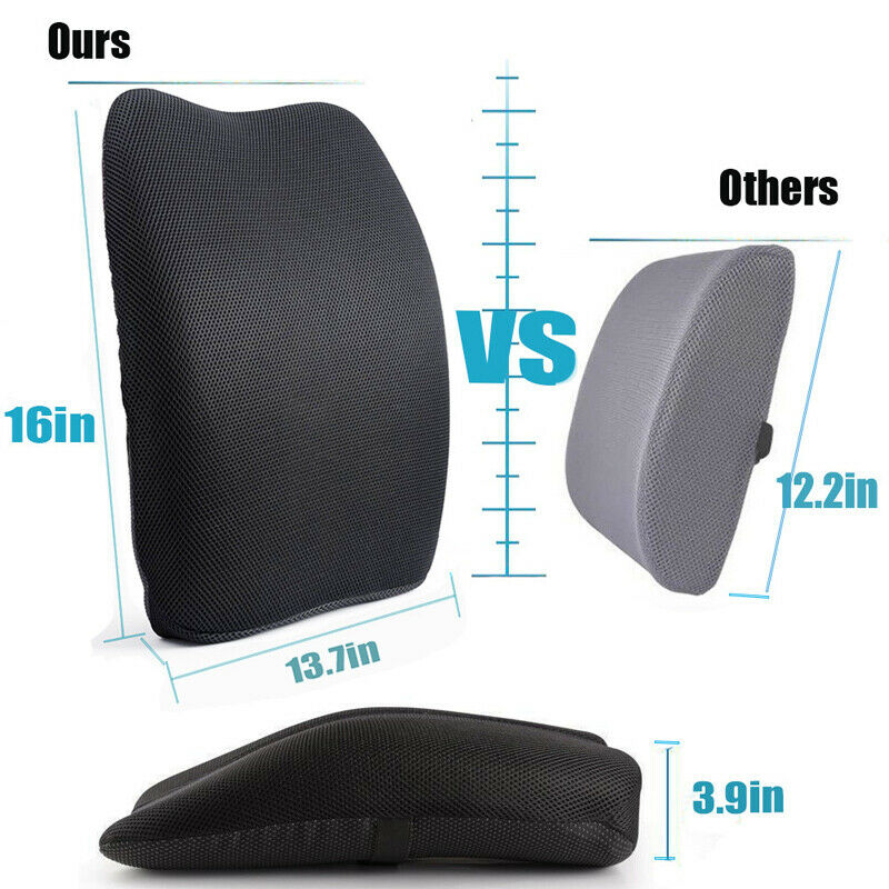 1x Soft Memory Foam Seat Chair Lumbar Back Support Cushion Office Home Car Black
