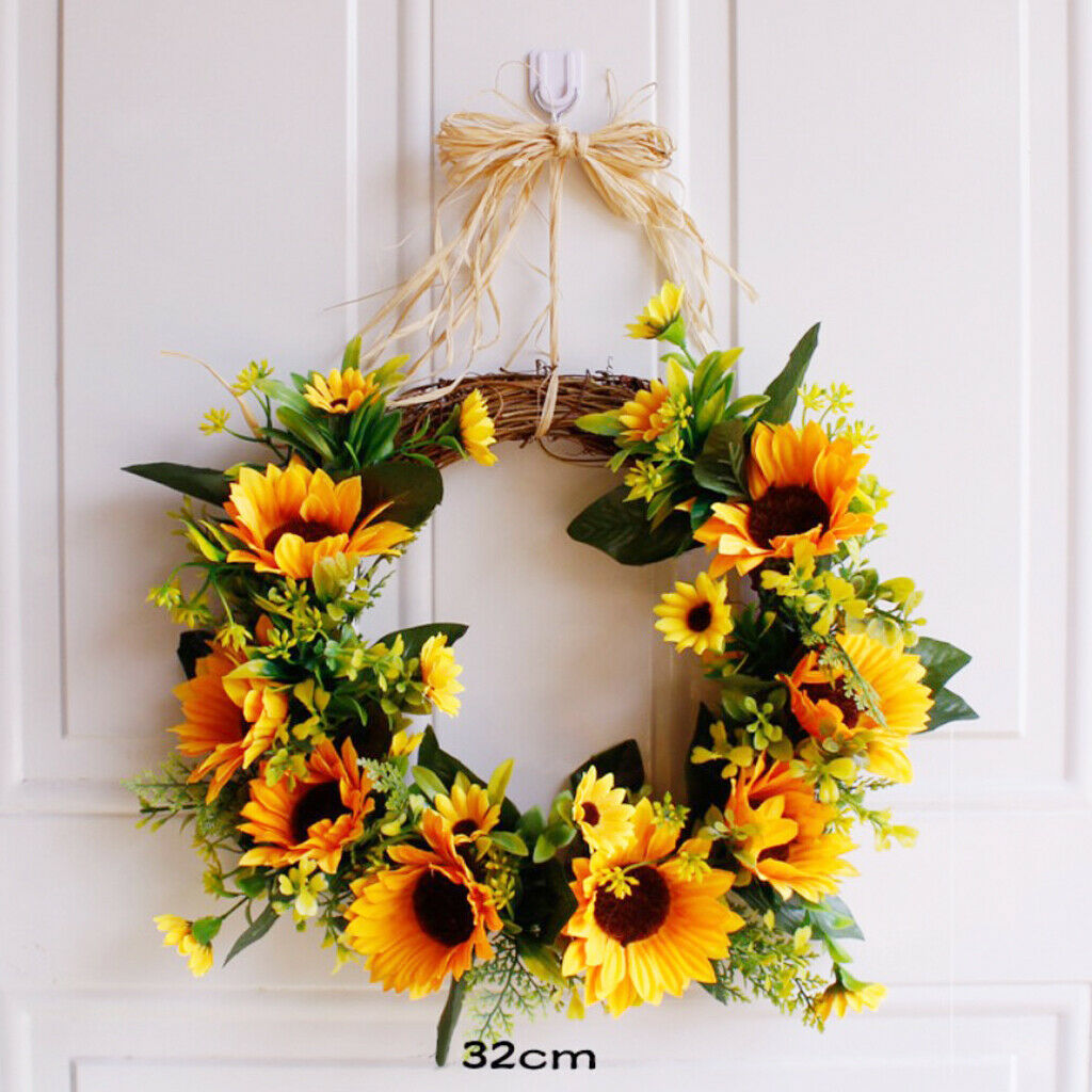 Christmas Artificial Silk Sunflower Wreath Home Front Door Decor