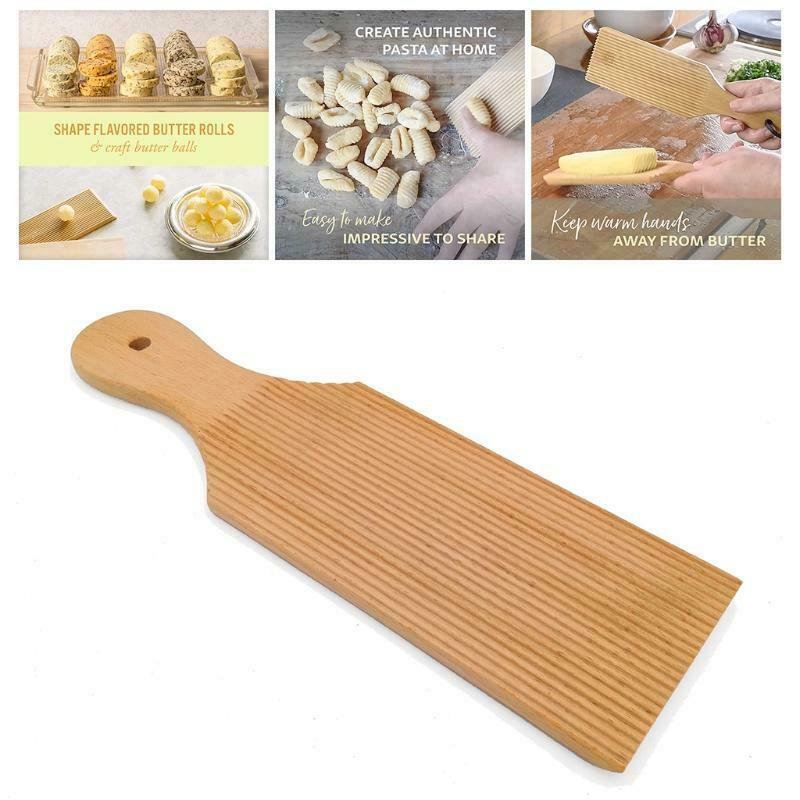 Gnocchi Pasta Plate Spiral Noodle Tool Wooden Butter Table Stripe Pattern Noodle