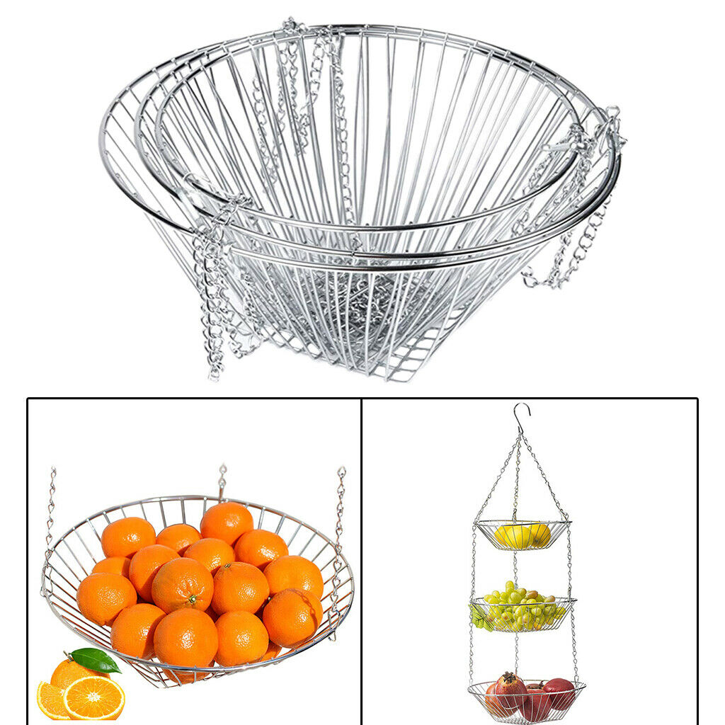 3 Tier Modern Adjustable Detachable Hanging Fruit Basket Stand Storage