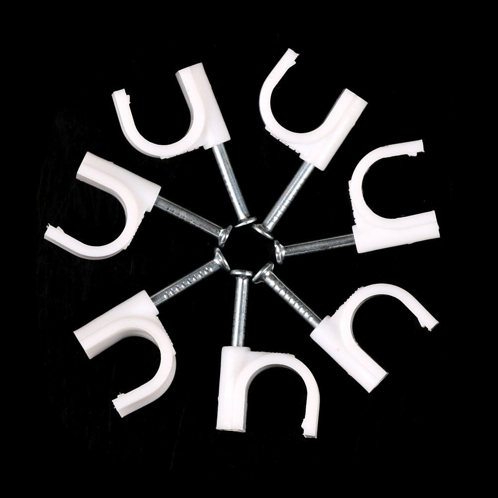 100pcs White 10mm Dia Electric RG6 Coax Cable Circle Nail Clips Fasteners .l8