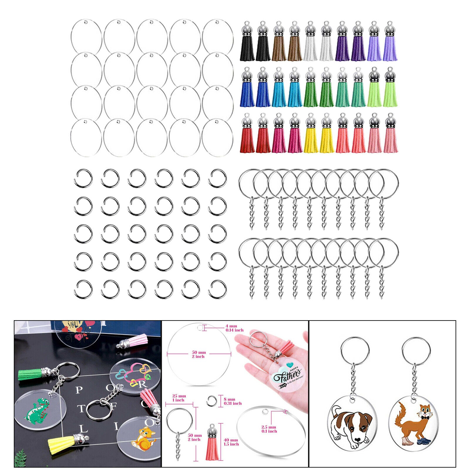 110Pcs Key Ring with Chain and Tassel Pendants Bulk for Keychain Crafts Jewelry