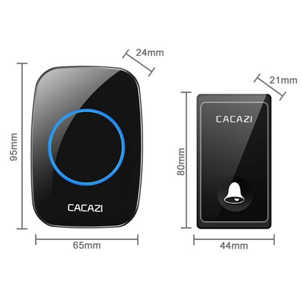 Wireless Push Button Doorbell 58 Melodies Self-generating Transmitter UK Black 1