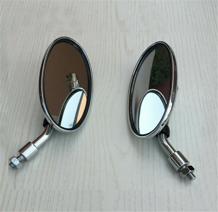 2PCS Retro oval modified coffee short handle plating rearview mirror large field