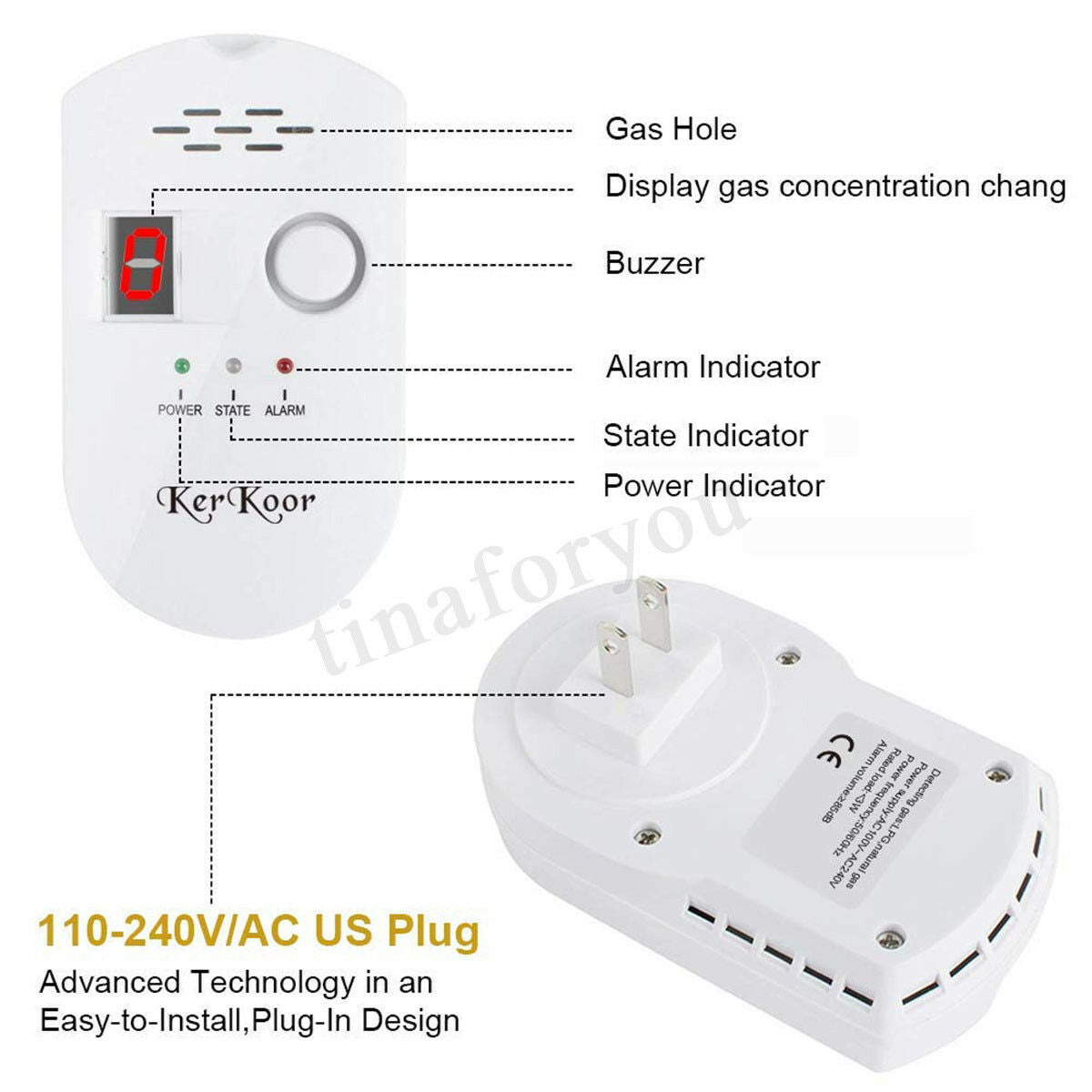 Digital Gas Leak Detector Propane Butane Methane Natural Sensitive Alarm Sensor
