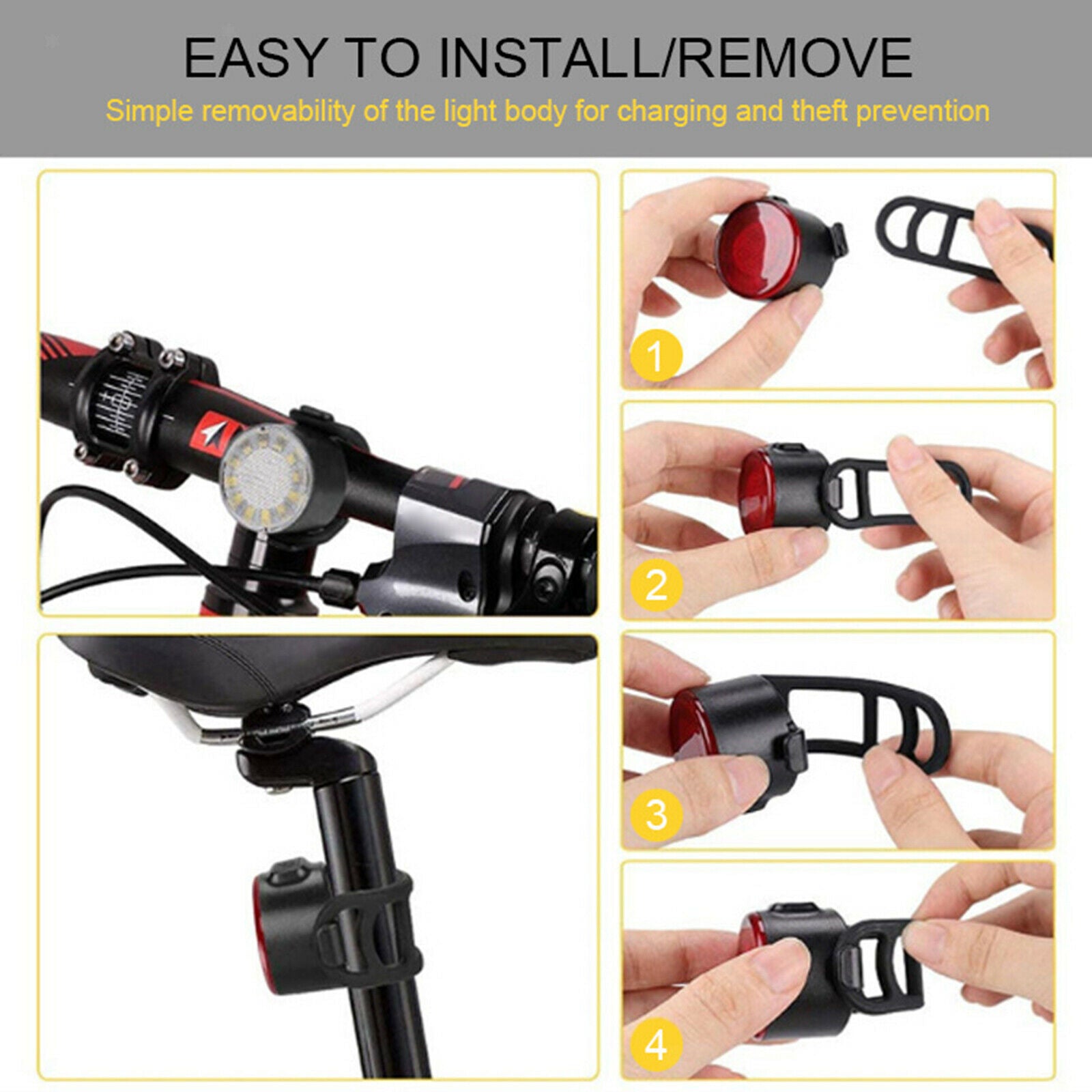 Bike Lights Front and Back, USB Rechargeable Front Bicycle Light & Rear Light,