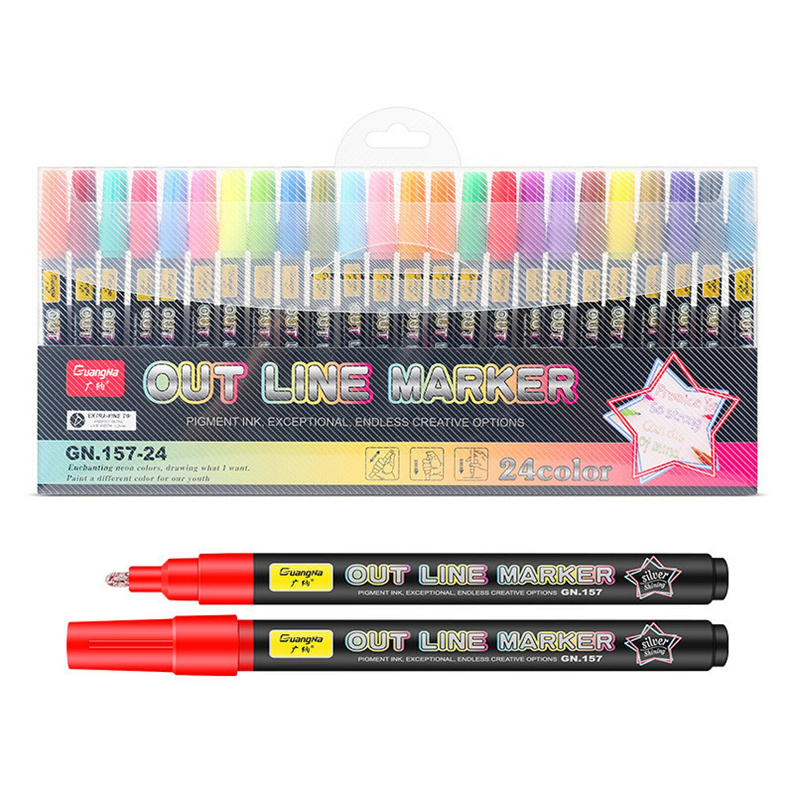 Double Line Outline Pens - 24 Colors Double Line Pen, Outline Markers for