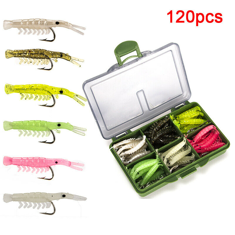 120pcs Soft Silicone Shrimp Fishing Lures Freshwater Fishing Shrimp BaitBDAU