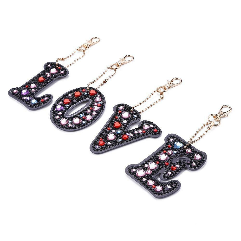 4pcs Full Drill Special Shaped Diamond Painting Love Letter DIY Keychain @