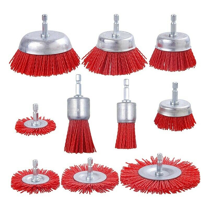 10 Pack Nylon Filament Abrasive Wire Brush Wheel & Cup Brush Set with 1/4 InchS7